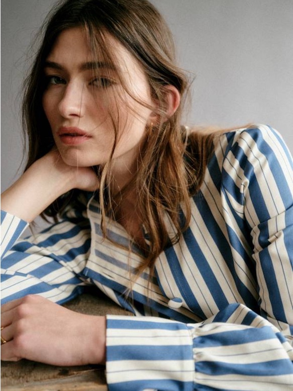 Sezane Celeste Shirt in Maggie Blue and White Striped Preppy Nautical XL - Picture 2 of 12